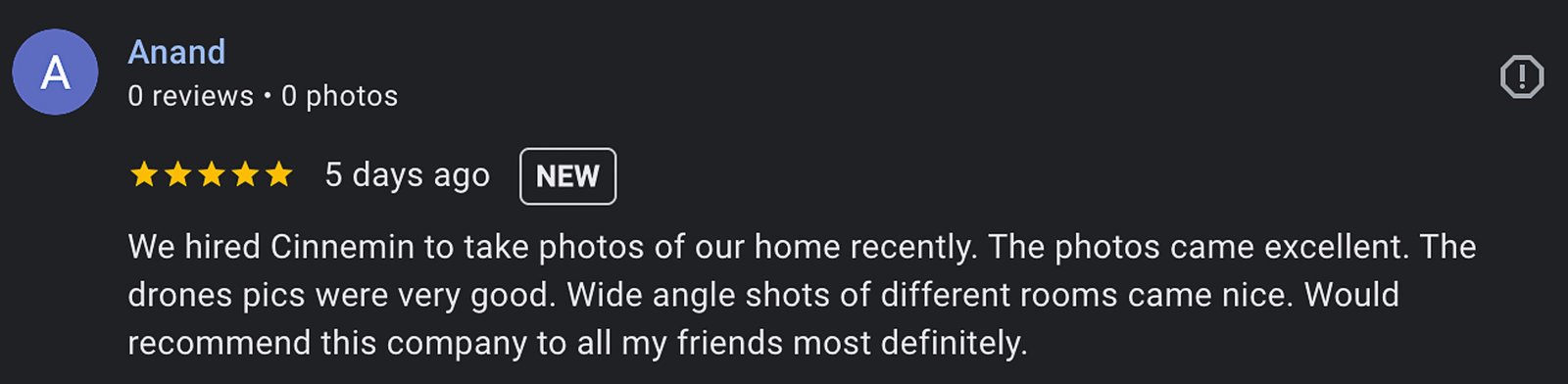 Customer Testimonial for Minneapolis Real Estate Photography